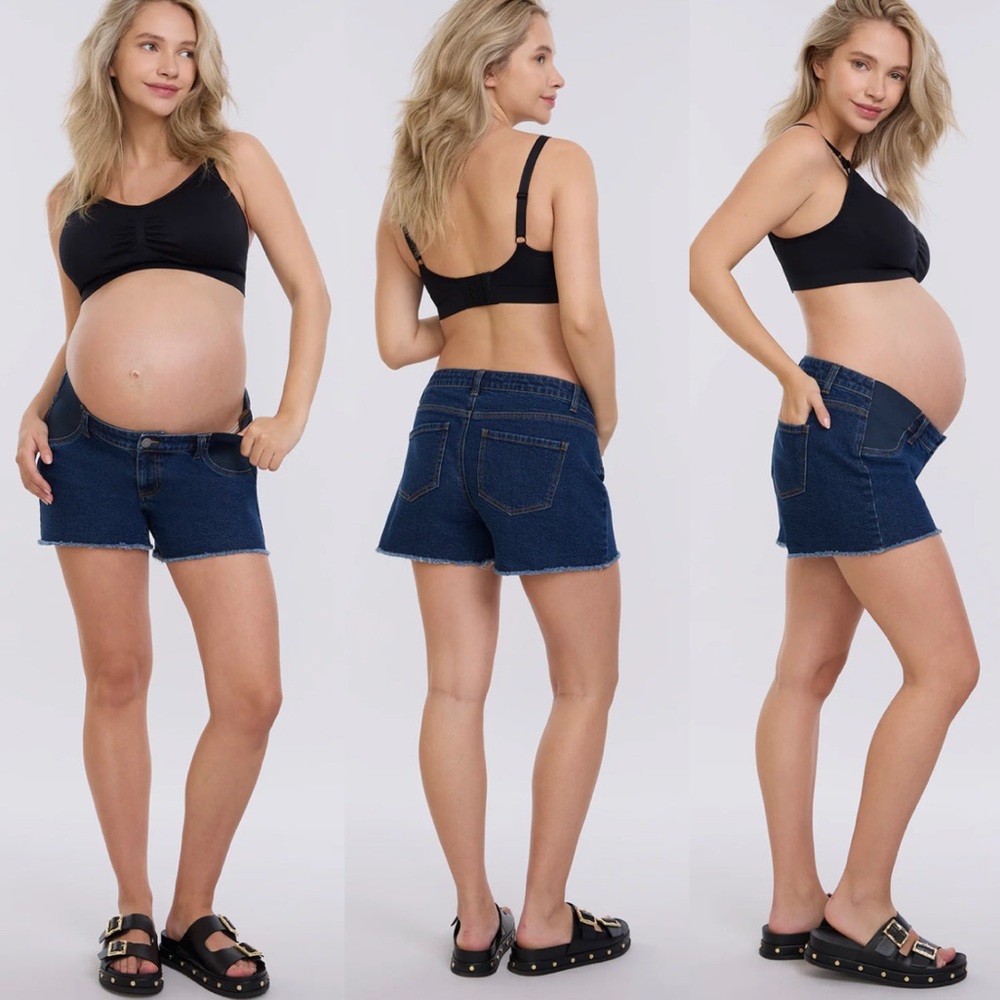 Motherhood Maternity dark wash stretch panel cotton jean shorts size small